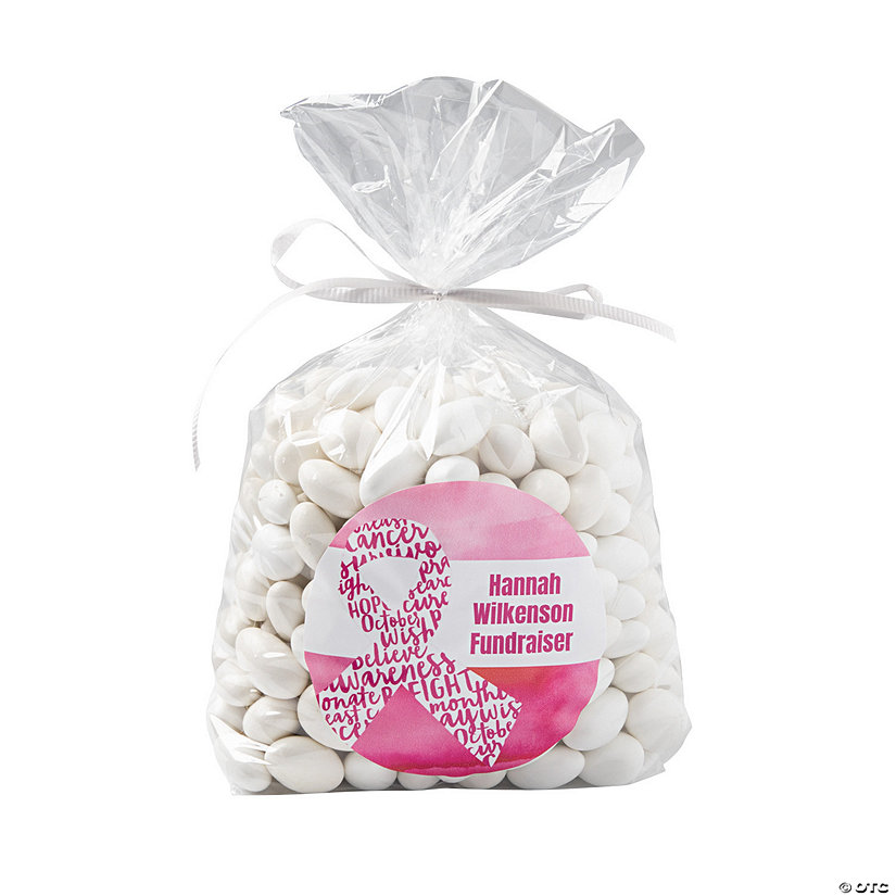 Bulk 50 Pc. Personalized Medium Pink Ribbon Cellophane Gift Bags Kit Image Thumbnail