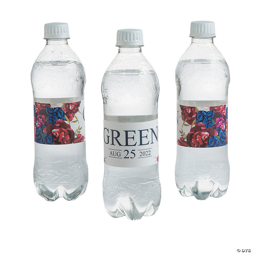 Bulk 50 Pc. Personalized Navy Floral Water Bottle Labels Image