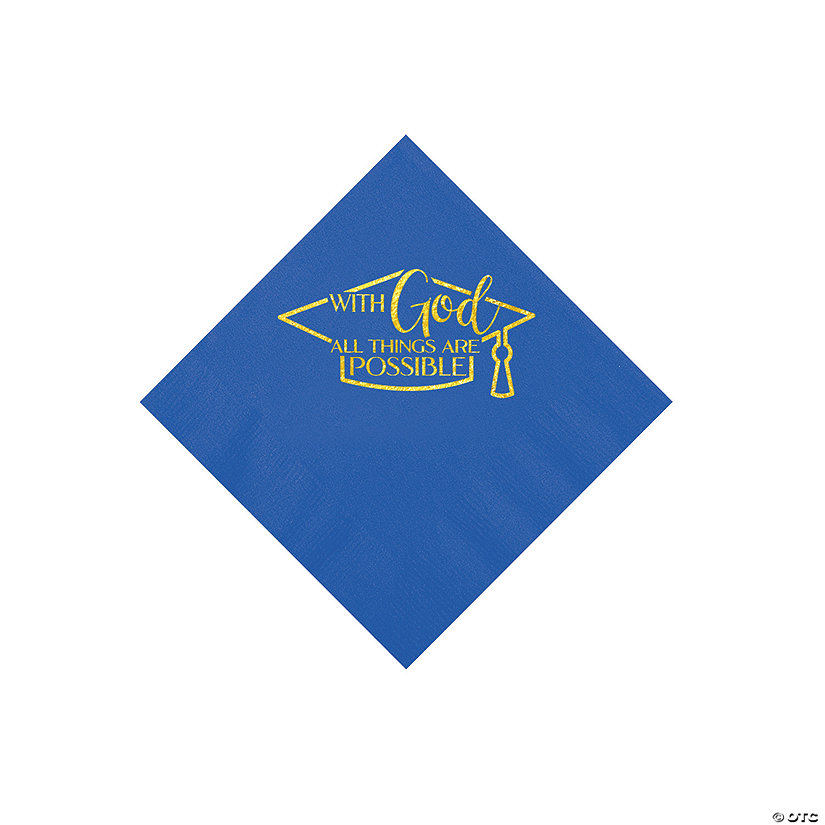 Bulk 50 Pc. Personalized Religious Graduation Party Cobalt Beverage Napkins with Gold Foil Image Thumbnail