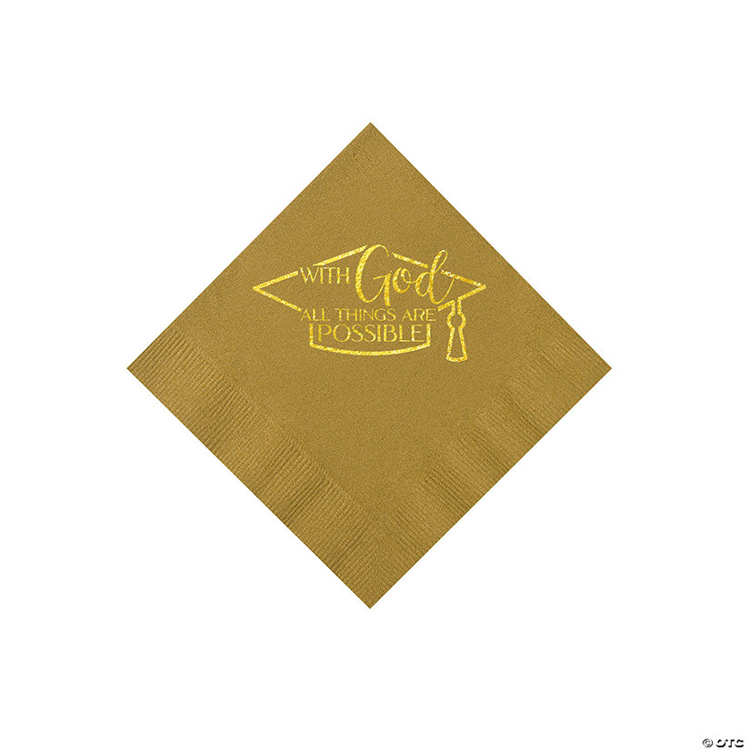 Bulk 50 Pc. Personalized Religious Graduation Party Gold Beverage Napkins with Gold Foil Image Thumbnail