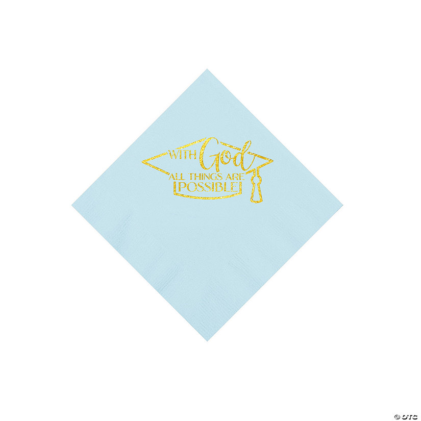 Bulk 50 Pc. Personalized Religious Graduation Party Light Blue Beverage Napkins with Gold Foil Image