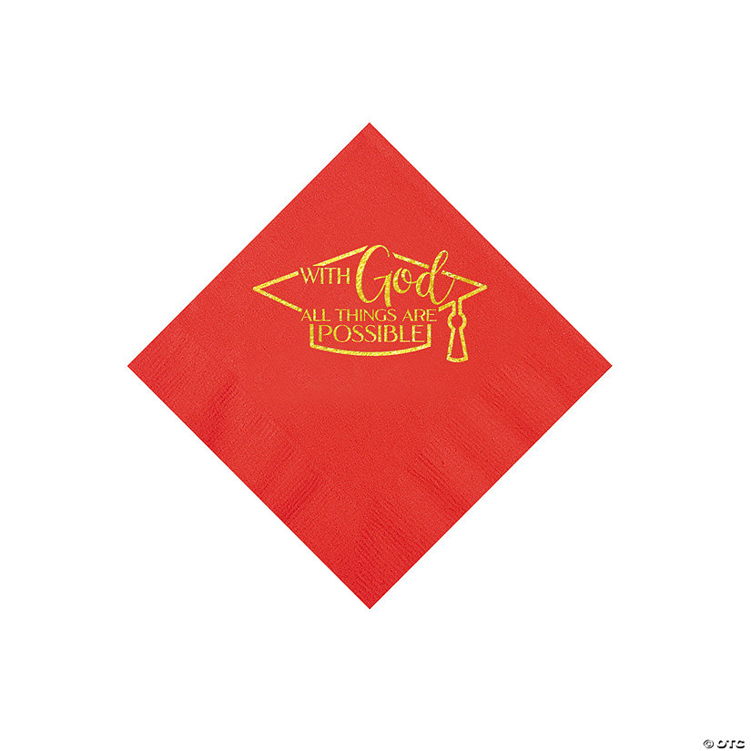 Bulk 50 Pc. Personalized Religious Graduation Party Red Beverage Napkins with Gold Foil Image Thumbnail