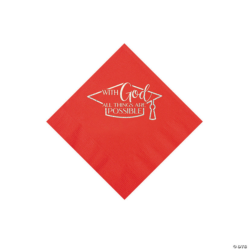 Bulk 50 Pc. Personalized Religious Graduation Party Red Beverage Napkins with Silver Foil Image