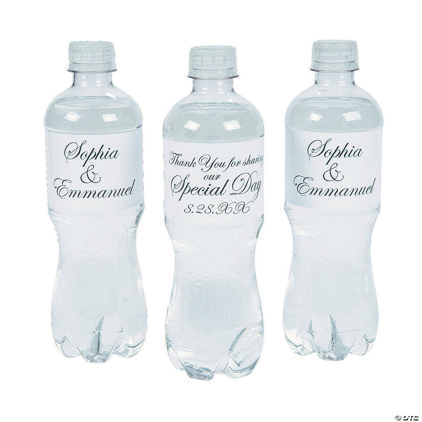 Bulk 50 Pc. Personalized Traditional Script Wedding Water Bottle Labels Image Thumbnail
