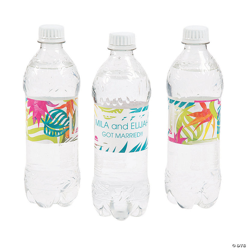 Bulk 50 Pc. Personalized Tropical Wedding Water Bottle Labels Image Thumbnail