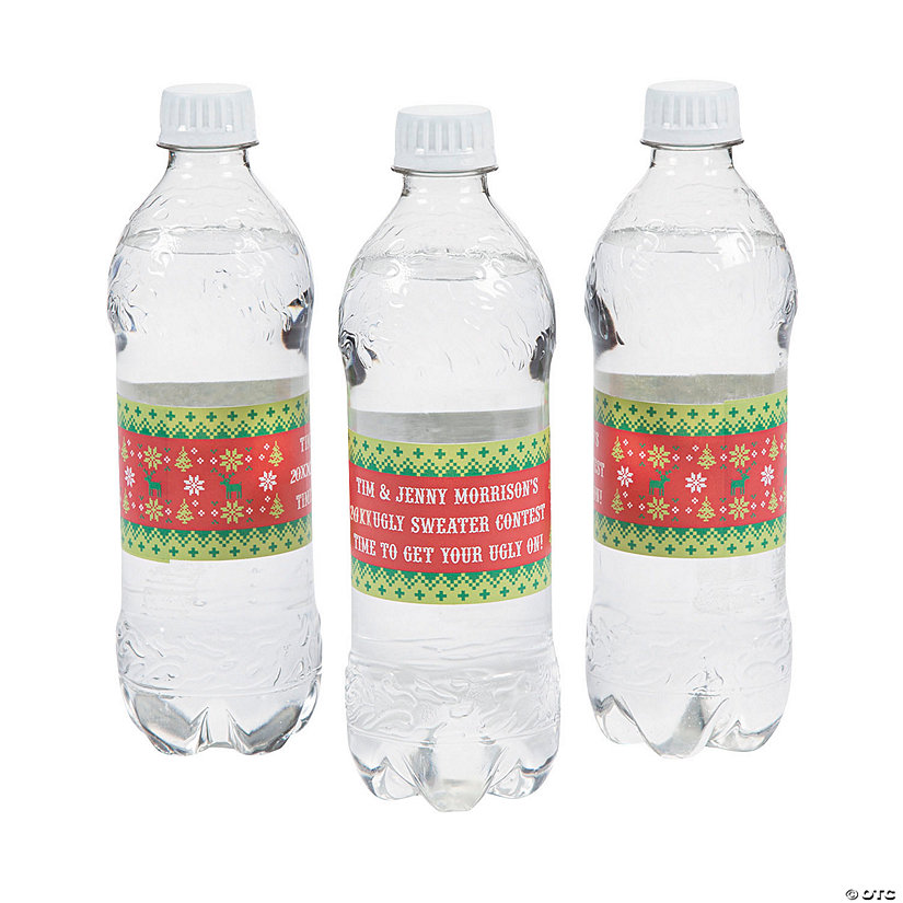 Bulk 50 Pc. Personalized Ugly Sweater Water Bottle Labels Image Thumbnail