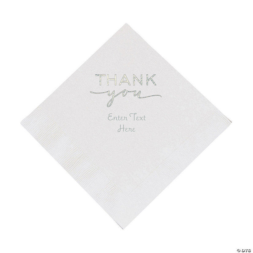 Bulk 50 Pc. Personalized White Modern Script Foil Thank You Napkins with Silver Foil &#8211; Luncheon Image Thumbnail