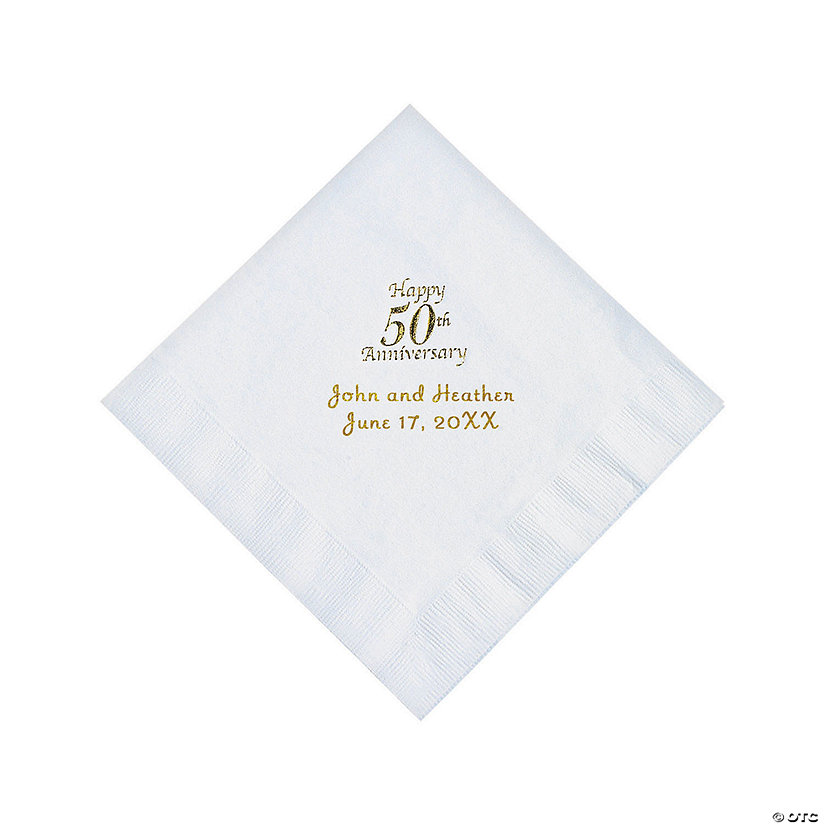 Bulk 50 Pc. White 50th Anniversary Personalized Luncheon Napkins with Gold Foil Image Thumbnail