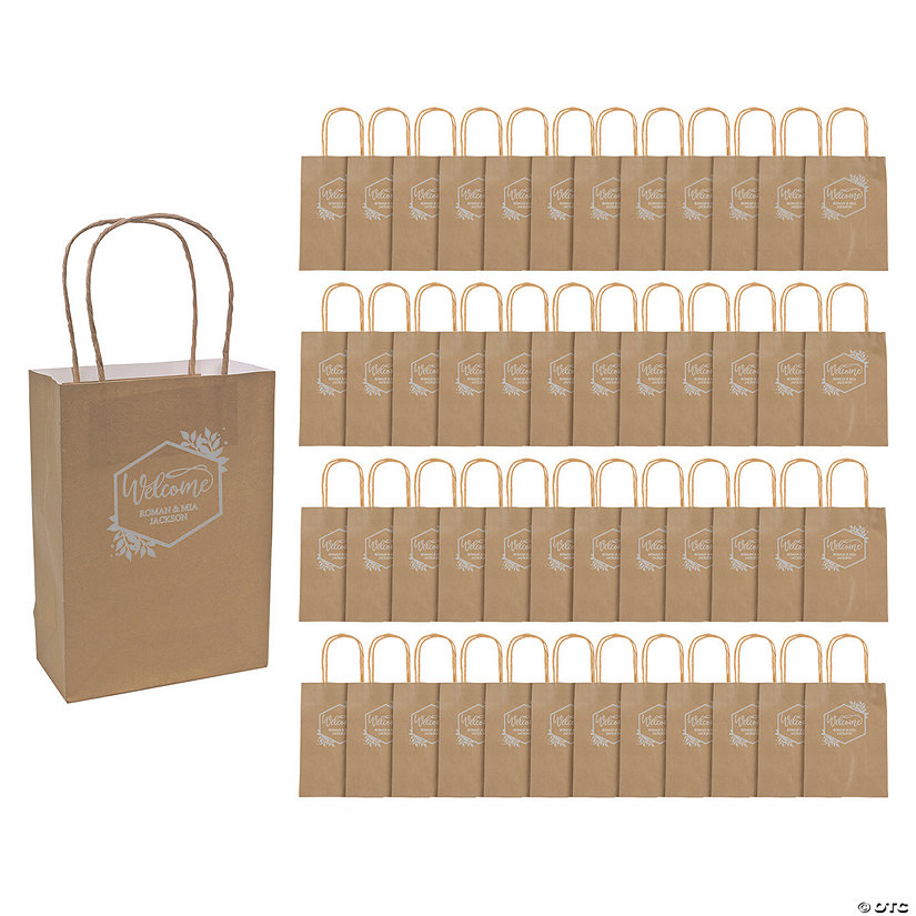 Bulk 72 Pc. Personalized Medium Gold Welcome Kraft Paper Gift Bags Image Thumbnail