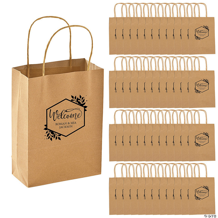 Bulk 72 Pc. Personalized Medium Natural Welcome Kraft Paper Gift Bags Image