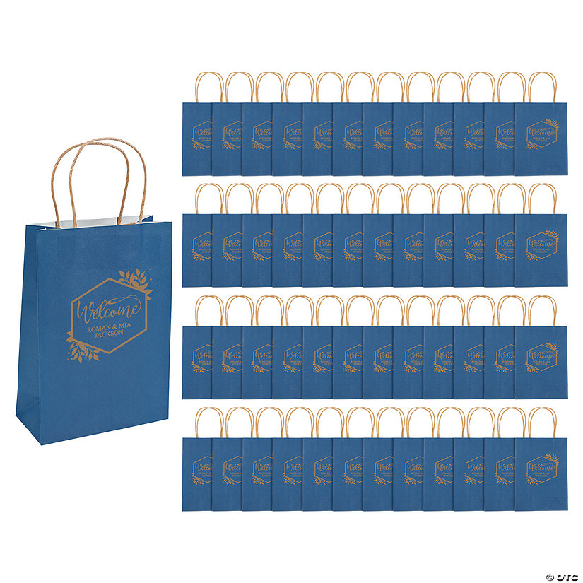Bulk 72 Pc. Personalized Medium Navy Blue Welcome Kraft Paper Gift Bags Image Thumbnail