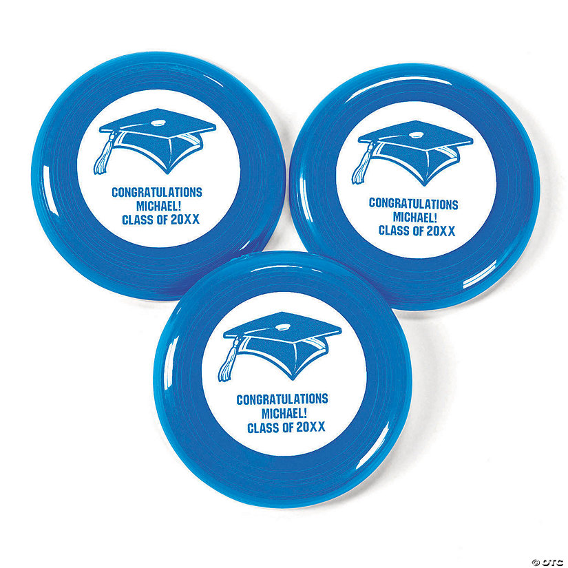 Bulk 72 Pc. Personalized Mini Blue Graduation Flying Discs Image Thumbnail
