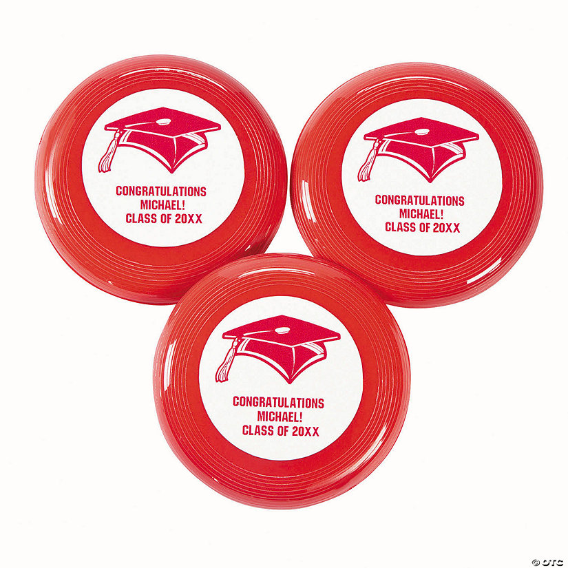Bulk 72 Pc. Personalized Mini Red Graduation Flying Discs Image