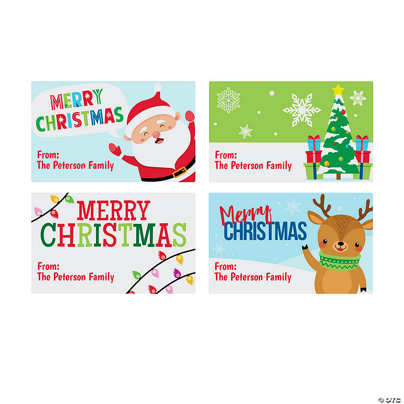 Bulk 80 Pc. Personalized Rectangular Santa, Lights, Christmas Tree, Reindeer Christmas Gift Labels Image