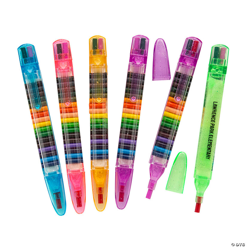 Bulk 96 Pc. Personalized 20-Color Transparent Glitter Stacking Point Crayons Image