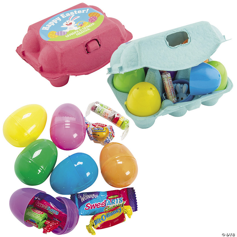 Bulk Personalized Egg Cartons with Bright Candy-Filled Easter Eggs for 12 Image