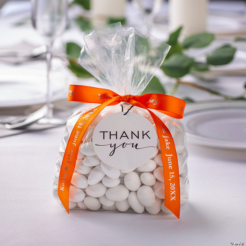 Bulk Personalized Orange Ribbons with Cellophane Bags & Tags for 48 Image Thumbnail