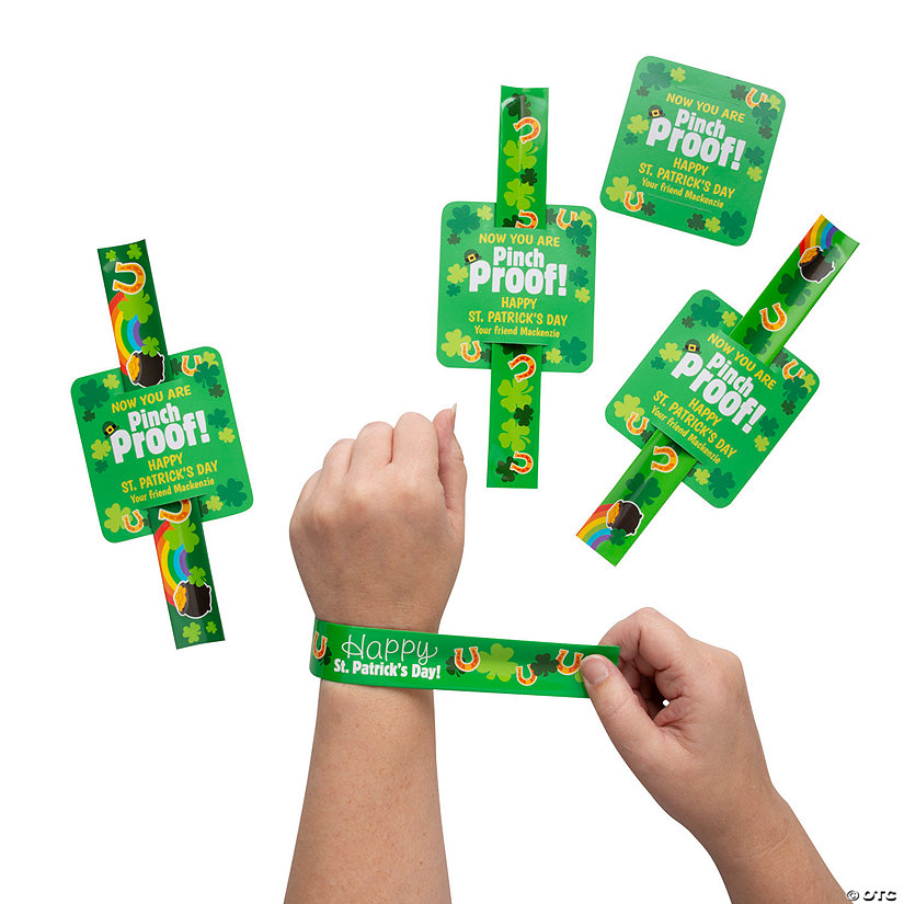 Bulk Personalized St. Patrick&amp;#8217;s Day Slap Bracelets with Customizable Card - 50 Pc. Set Image