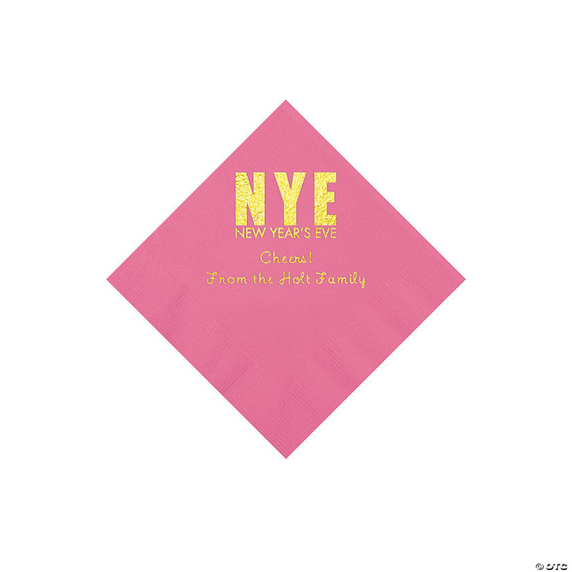 Candy Pink New Year&#8217;s Eve Personalized Napkins with Gold Foil - Beverage Image Thumbnail