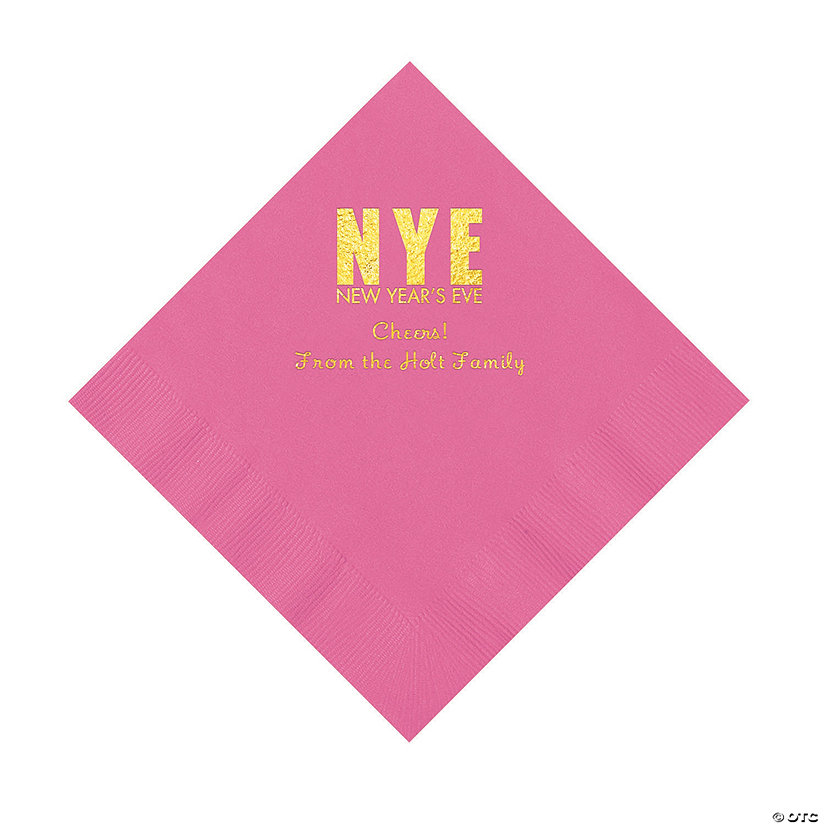 Candy Pink New Year&#8217;s Eve Personalized Napkins with Gold Foil - Luncheon Image Thumbnail