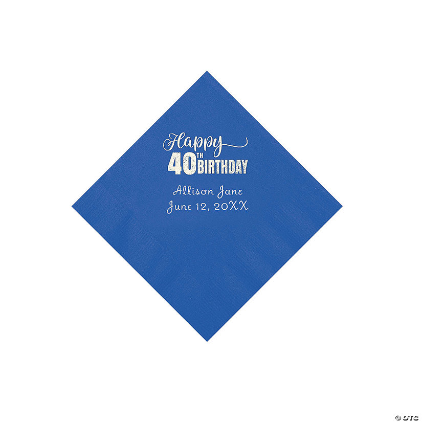 Cobalt Blue 40th Birthday Personalized Napkins with Silver Foil - 50 Pc. Beverage Image Thumbnail