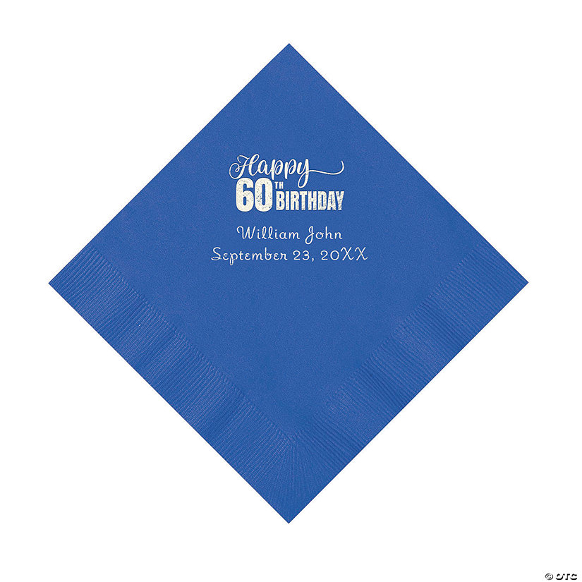Cobalt Blue 60th Birthday Personalized Napkins with Silver Foil - 50 Pc. Luncheon Image Thumbnail