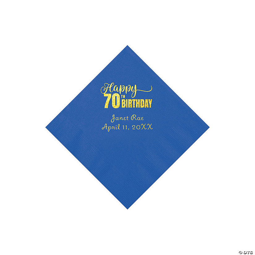 Cobalt Blue 70th Birthday Personalized Napkins with Gold Foil - 50 Pc. Beverage Image Thumbnail
