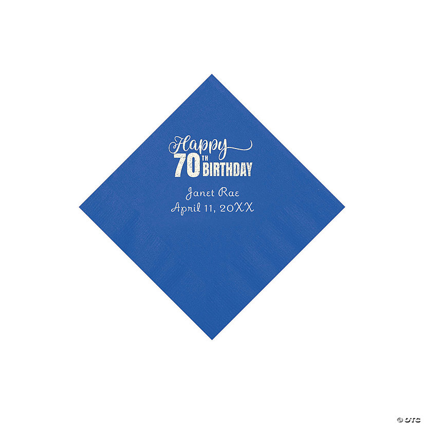 Cobalt Blue 70th Birthday Personalized Napkins with Silver Foil - 50 Pc. Beverage Image Thumbnail