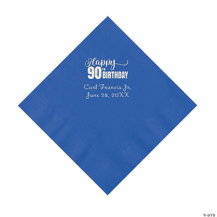 Cobalt Blue 90th Birthday Personalized Napkins with Silver Foil - 50 Pc. Luncheon Image Thumbnail