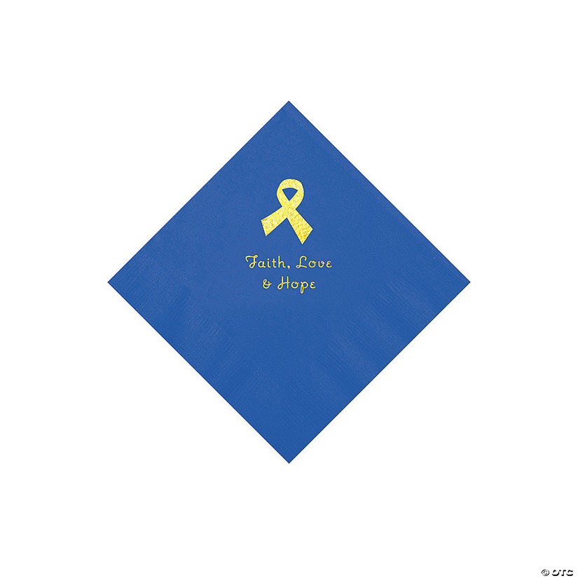 Cobalt Blue Awareness Ribbon Personalized Napkins with Gold Foil - 50 Pc. Beverage Image