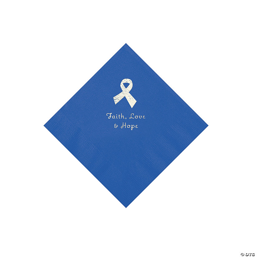 Cobalt Blue Awareness Ribbon Personalized Napkins with Silver Foil - 50 Pc. Beverage Image Thumbnail