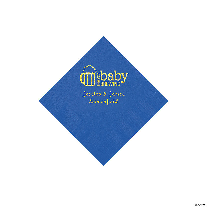Cobalt Blue Baby Brewing Personalized Napkins with Gold Foil - 50 Pc. Beverage Image Thumbnail