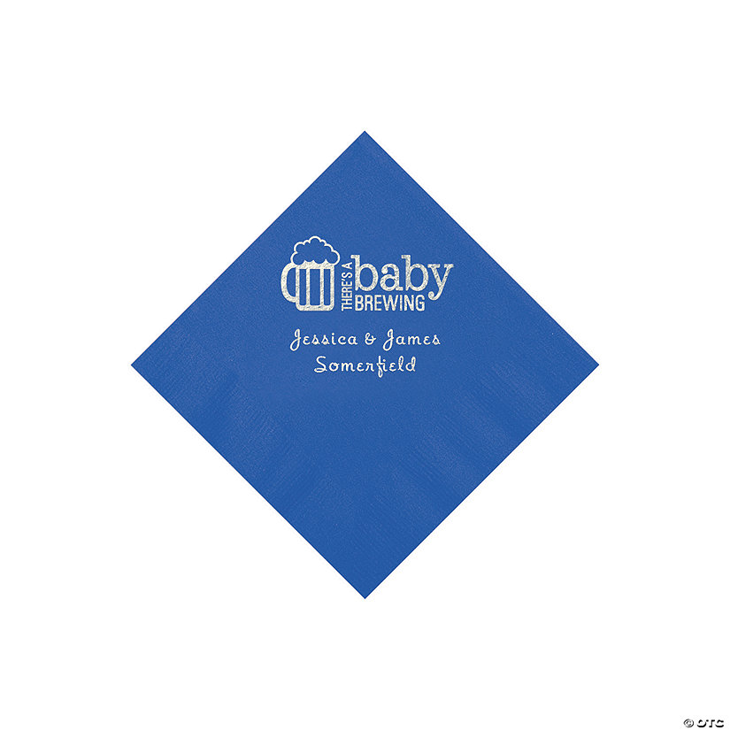 Cobalt Blue Baby Brewing Personalized Napkins with Silver Foil - 50 Pc. Beverage Image Thumbnail