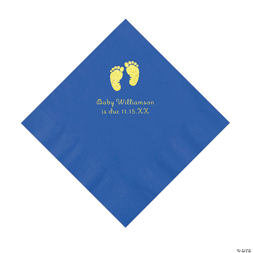 Cobalt Blue Baby Feet Personalized Napkins with Gold Foil - 50 Pc. Luncheon Image