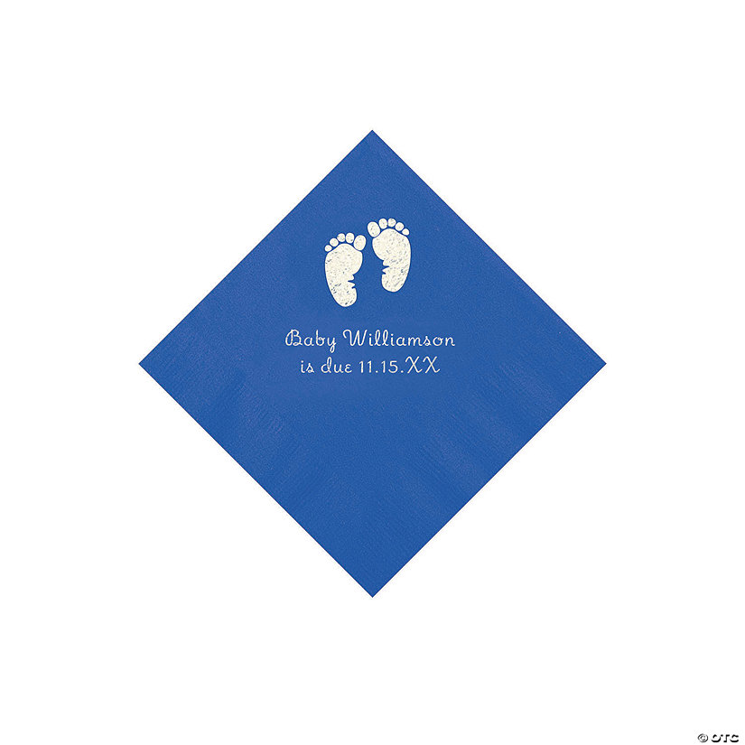 Cobalt Blue Baby Feet Personalized Napkins with Silver Foil - 50 Pc. Beverage Image