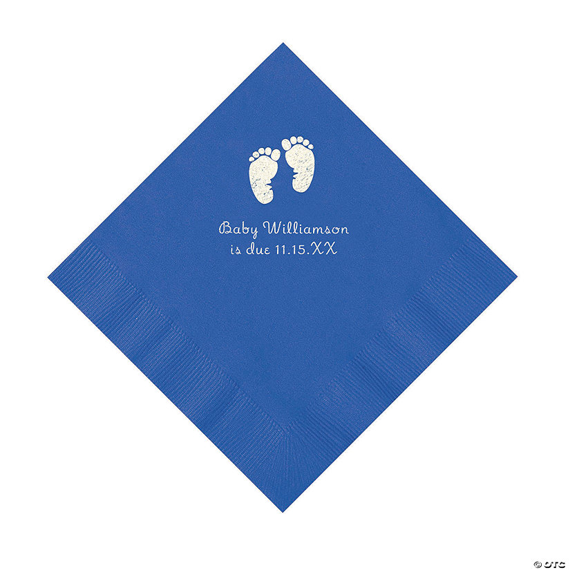 Cobalt Blue Baby Feet Personalized Napkins with Silver Foil - 50 Pc. Luncheon Image Thumbnail