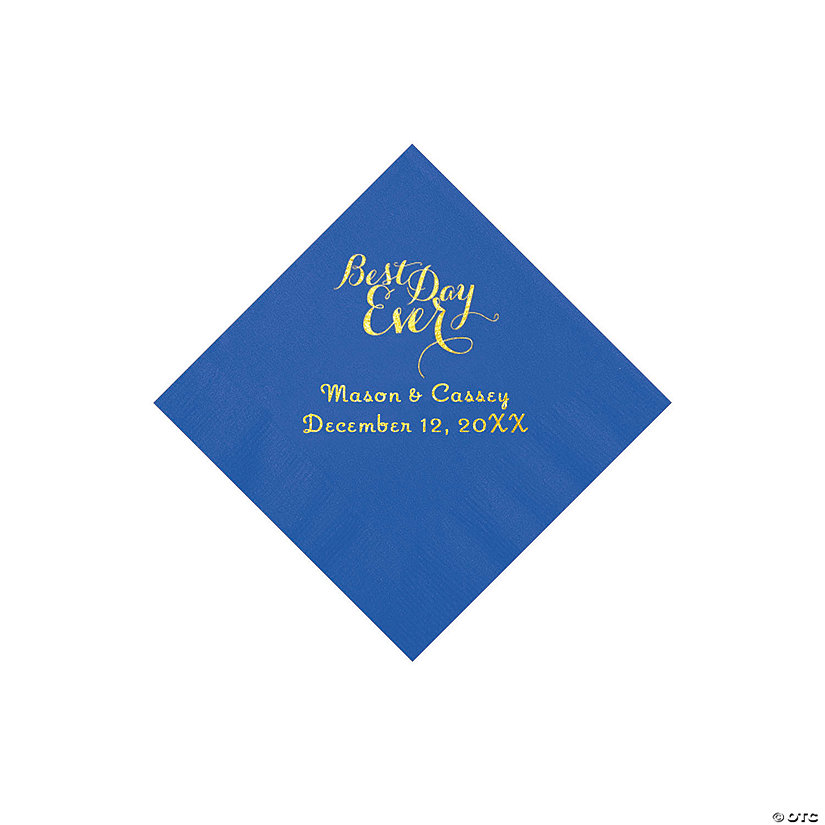 Cobalt Blue Best Day Ever Personalized Napkins with Gold Foil - Beverage Image Thumbnail