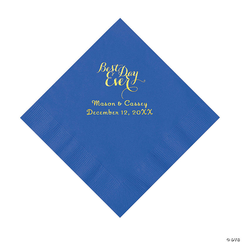 Cobalt Blue Best Day Ever Personalized Napkins with Gold Foil &#8211; Luncheon Image Thumbnail