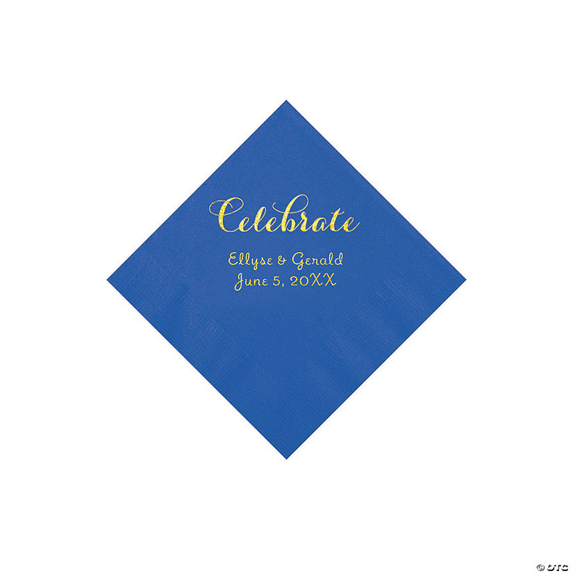 Cobalt Blue Celebrate Personalized Napkins with Gold Foil - Beverage Image Thumbnail