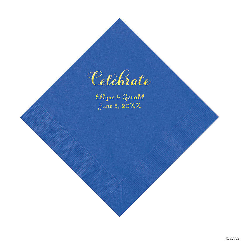 Cobalt Blue Celebrate Personalized Napkins with Gold Foil - Luncheon Image Thumbnail