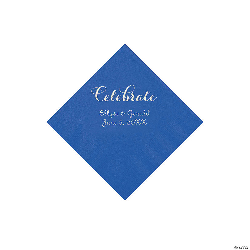 Cobalt Blue Celebrate Personalized Napkins with Silver Foil - Beverage Image Thumbnail