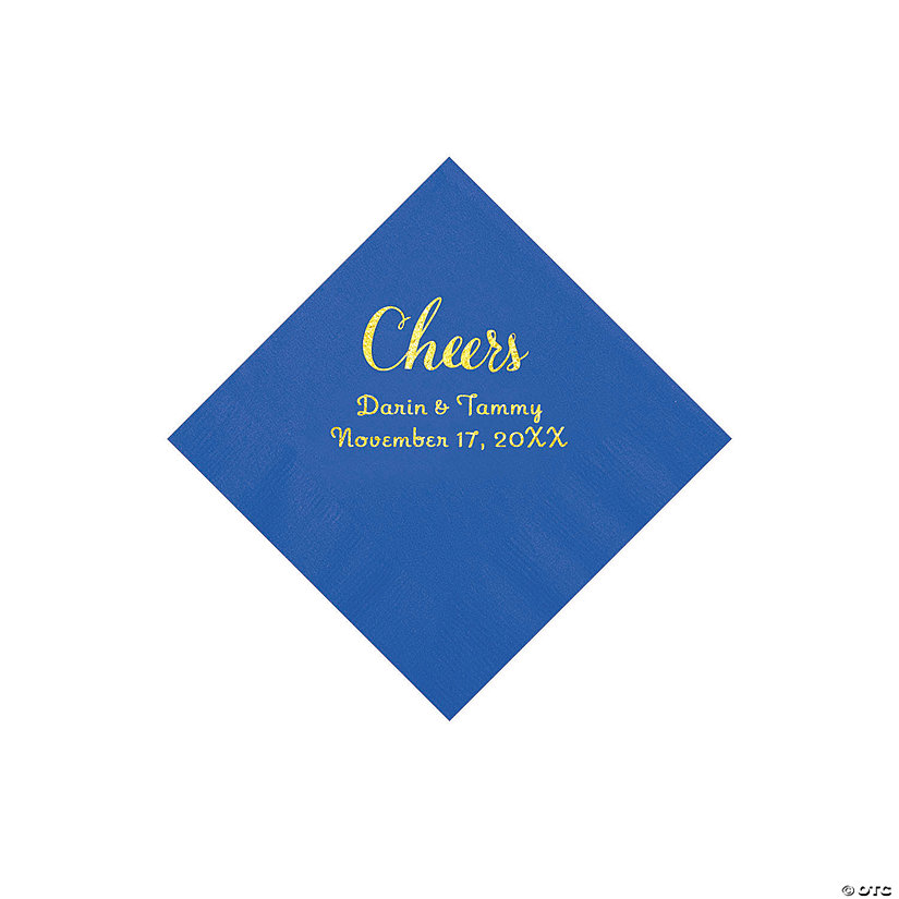 Cobalt Blue Cheers Personalized Napkins with Gold Foil - Beverage Image Thumbnail
