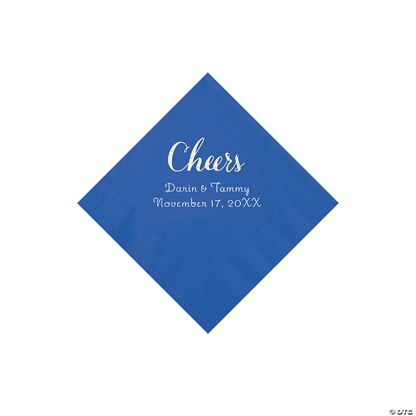 Cobalt Blue Cheers Personalized Napkins with Silver Foil - Beverage Image Thumbnail