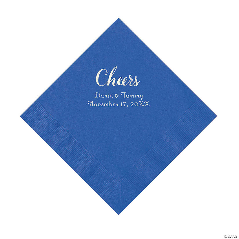 Cobalt Blue Cheers Personalized Napkins with Silver Foil - Luncheon Image Thumbnail