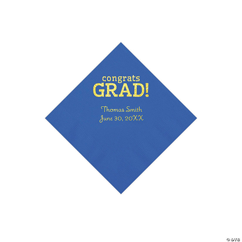 Cobalt Blue Congrats Grad Personalized Napkins with Gold Foil - 50 Pc. Beverage Image Thumbnail