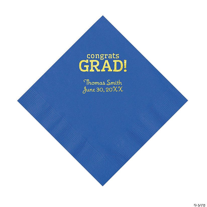 Cobalt Blue Congrats Grad Personalized Napkins with Gold Foil - 50 Pc. Luncheon Image