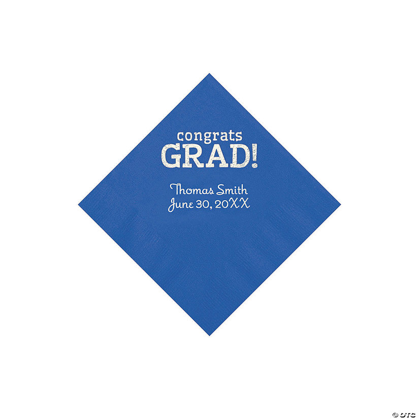 Cobalt Blue Congrats Grad Personalized Napkins with Silver Foil - 50 Pc. Beverage Image Thumbnail