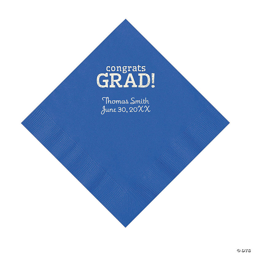 Cobalt Blue Congrats Grad Personalized Napkins with Silver Foil - 50 Pc. Luncheon Image Thumbnail