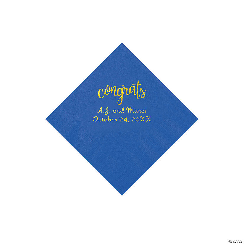 Cobalt Blue Congrats Personalized Napkins with Gold Foil - Beverage Image Thumbnail