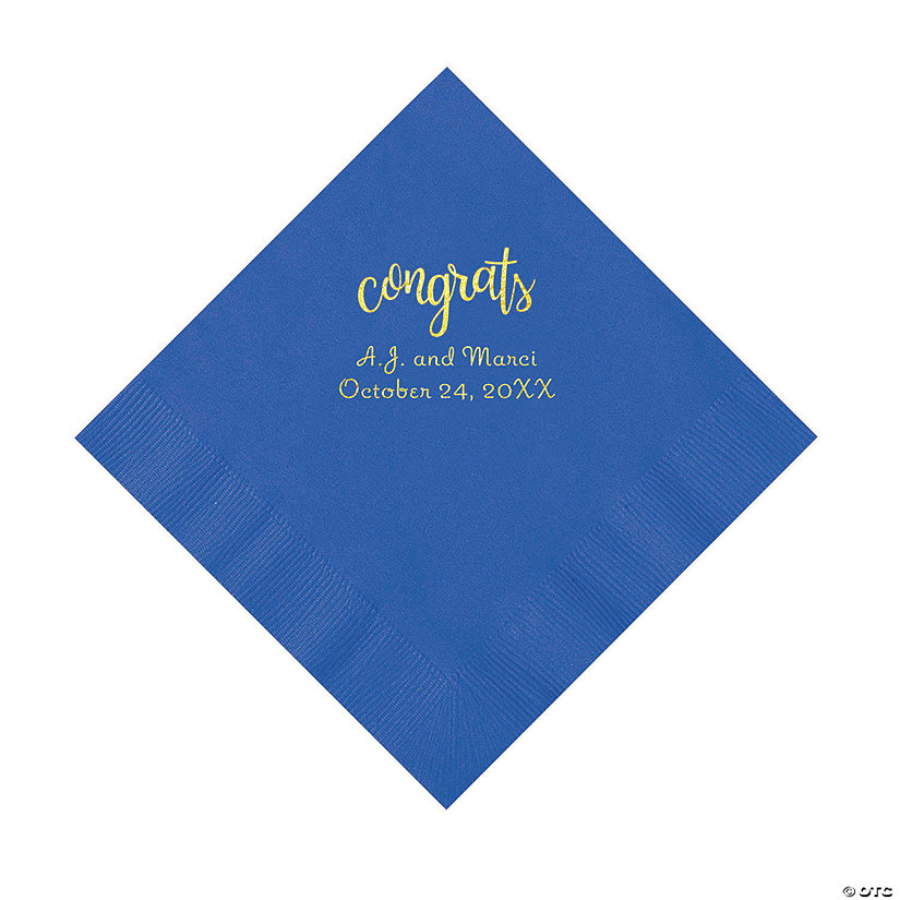 Cobalt Blue Congrats Personalized Napkins with Gold Foil - Luncheon Image Thumbnail